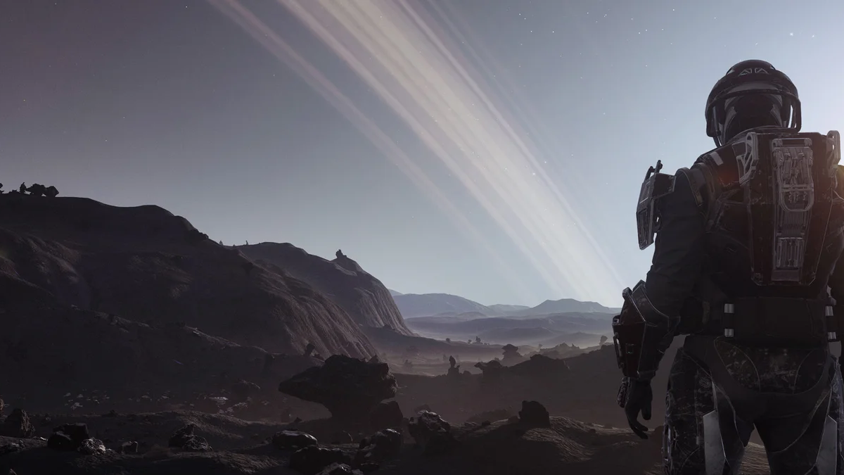 Un personnage face à un paysage de Star Citizen